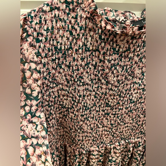 NWT Lulus Floral Forever Green and Pink Floral Print Smocked Skater Dress - Picture 9 of 10